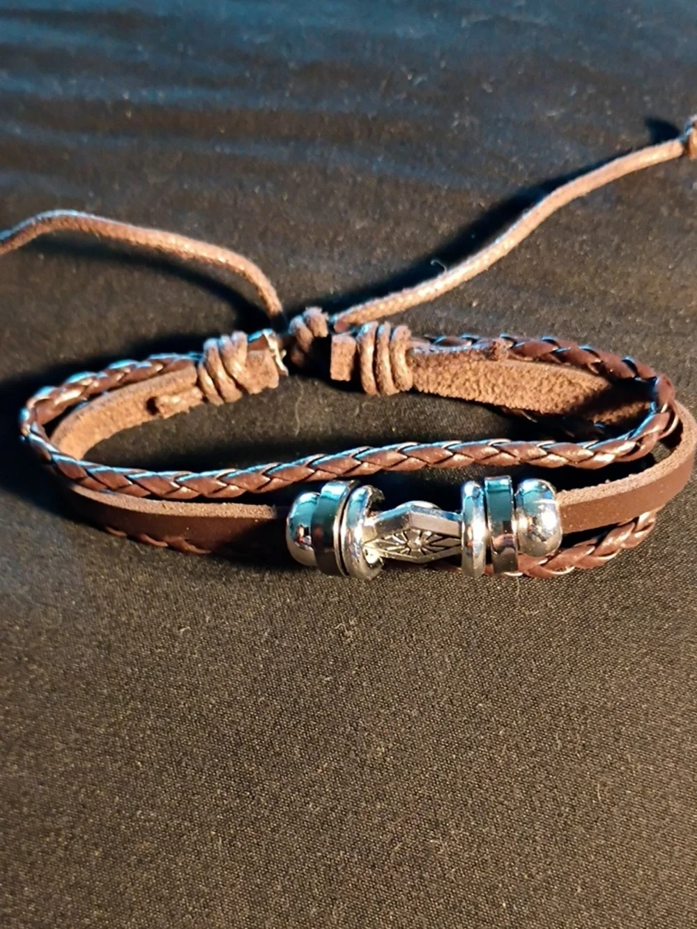 Braided Brown Leather Bracelet with Silver Accent